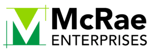 ME logo full-color (1) Logo with a stylized green M on the left, and the words McRae ENTERPRISES in bold black letters on the right.